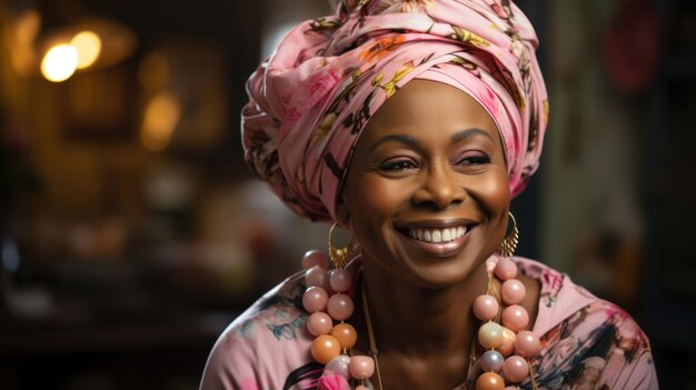 Porträt einer älteren afrikanischen Frau mit Kopftuch. Generative KI