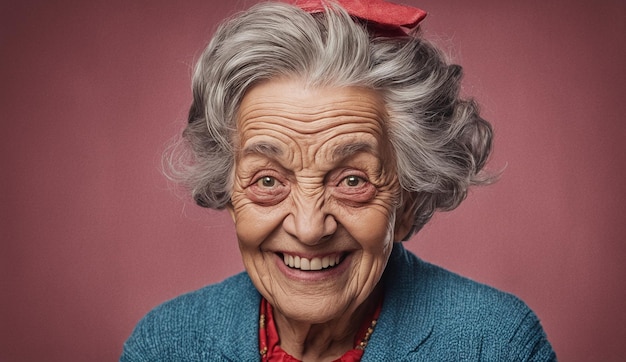 Porträt einer älteren alten Frau in Nahaufnahme Glückes Lächeln traurige ältere Frau Großmutter Porträt
