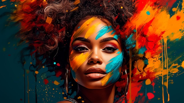 Porträt einer afrikanischen Frau mit kreativem Make-up und farbenfroher Farbe