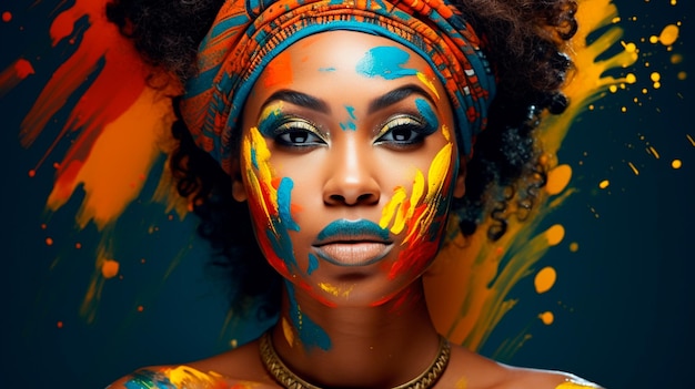 Porträt einer afrikanischen Frau mit kreativem Make-up und farbenfroher Farbe