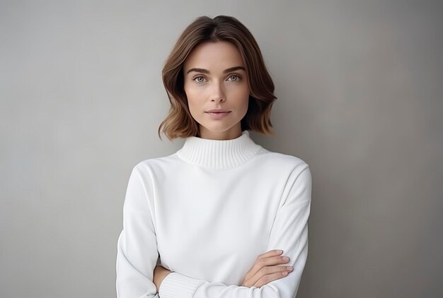 Porträt einer attraktiven weiblichen Frau in weißem Pullover AI Generated