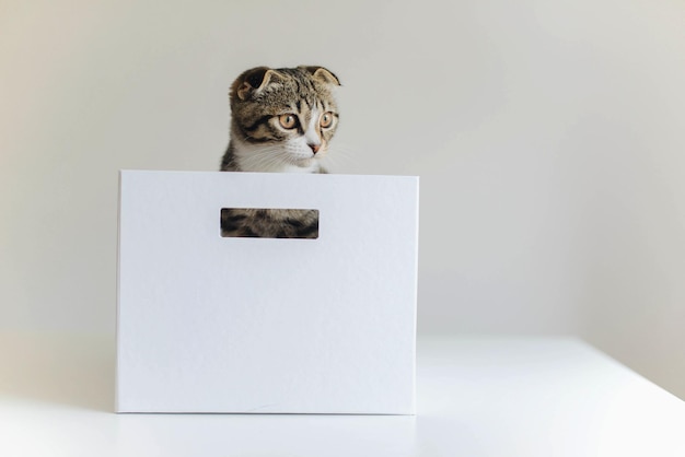 Foto porträt einer auf papier sitzenden katze