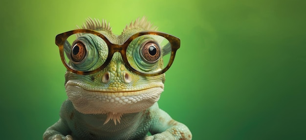 Porträt einer Eidechse mit Brille und generativer KI
