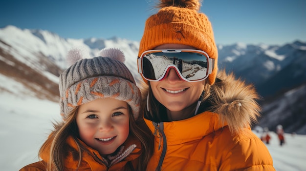 Porträt einer Familie beim Skifahren