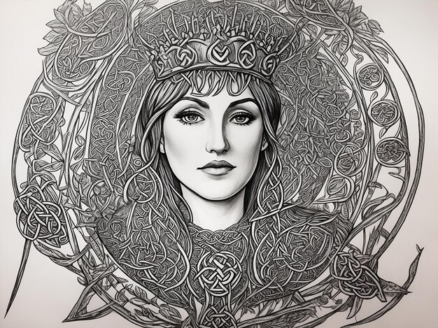 Porträt einer Fantasy-Königin in grauen und schwarzen Farben