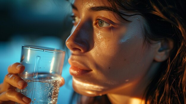 Foto porträt einer frau, die die wasserzufuhr verfolgt