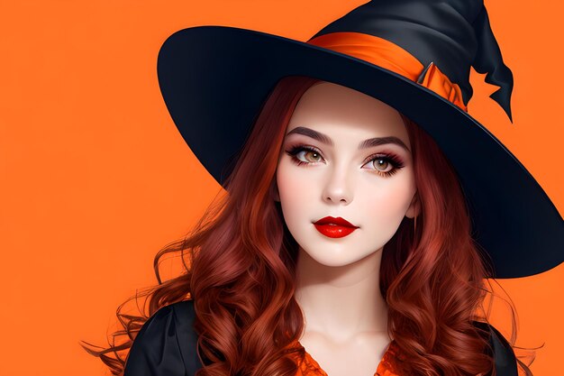 Porträt einer Frau in einem Halloween-Hexenhut ai generative Kunst