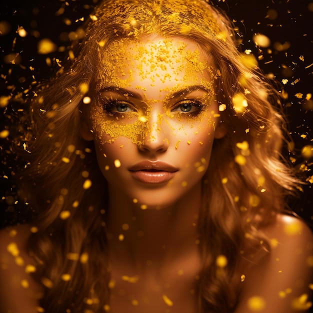 Foto porträt einer frau mit goldenem glitter-make-up