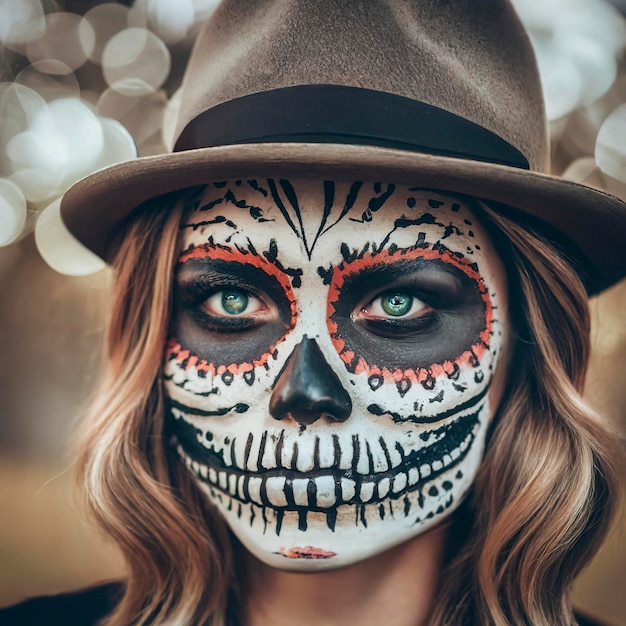 Porträt einer Frau mit Totenkopf-Make-up