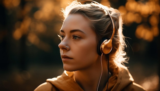 Foto porträt einer frau porträt einer frau, die musik hört