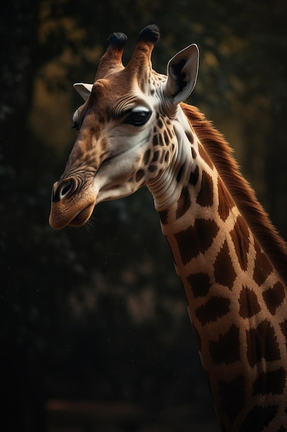 Porträt einer Giraffe Dramatische und filmische Beleuchtung Fotografie Generative KI