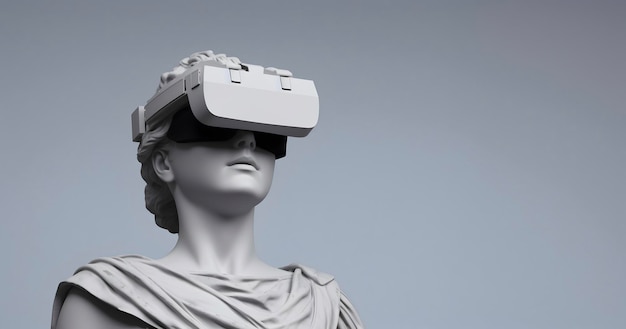 Porträt einer griechischen Frauenstatue mit MR-Headset Metaverse-Konzept