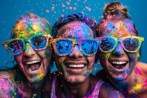 Porträt einer Gruppe glücklicher Menschen mit farbigem Pulver im Gesicht