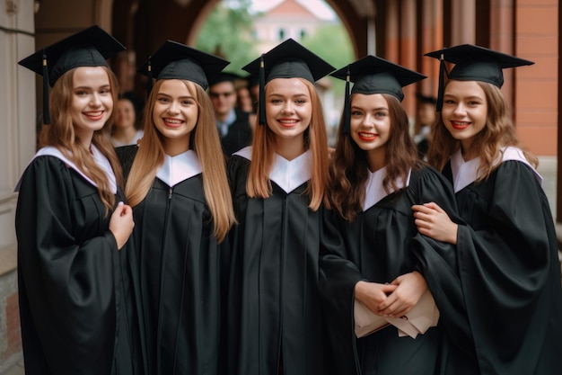 Porträt einer Gruppe glücklicher Studenten an ihrem Abschlusstag, erstellt mit generativer KI