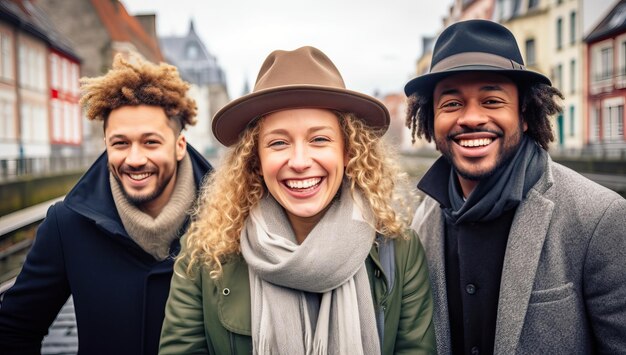 Foto porträt einer gruppe von freunden, die spaß in der stadt haben