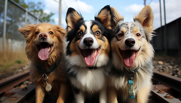 Porträt einer Gruppe von Hunden Border Collie und Corgi