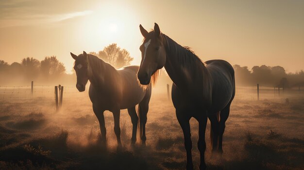 Foto porträt einer gruppe von pferden auf einem feld