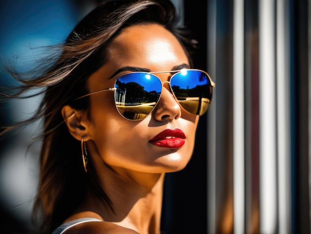 Porträt einer hübschen Frau. Außenaufnahme eines glamourösen, glücklichen Mädchens mit Sonnenbrille