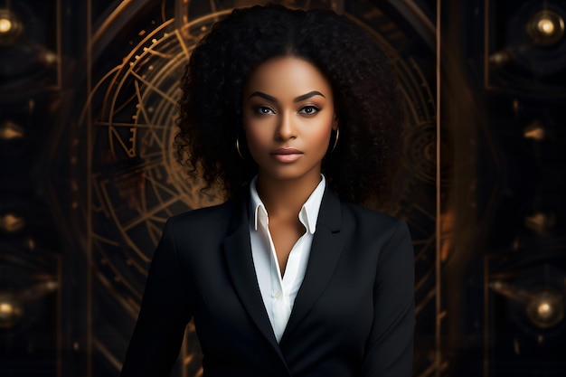 Porträt einer jungen afroamerikanischen Frau am Büroarbeitsplatz. Gesicht einer professionellen Anwältin