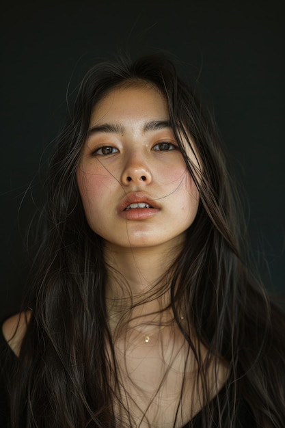 Porträt einer jungen asiatischen Frau mit fließenden Haaren Studio Schönheitsfotografie