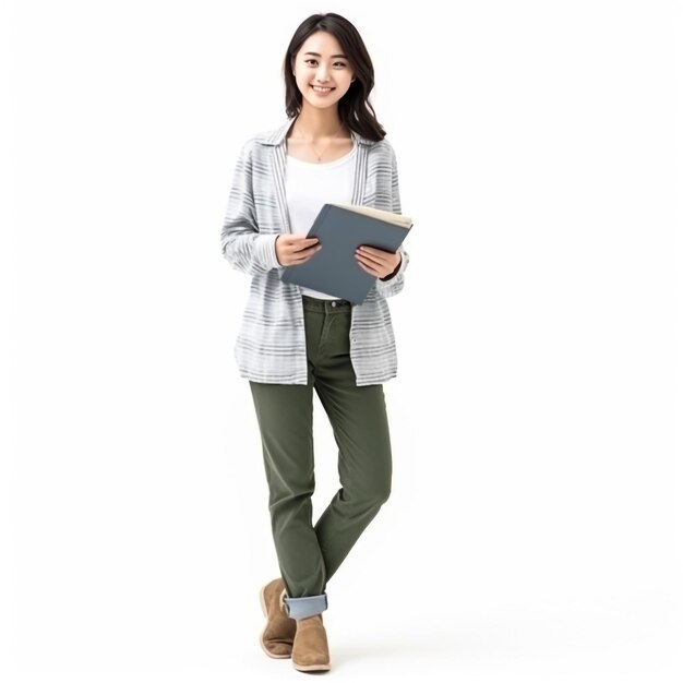 Porträt einer jungen asiatischen Geschäftsfrau, die ein digitales Tablet verwendet, ein professioneller Manager, der einen digitalen Tablet-Computer hält, der Softwareanwendungen verwendet und vor einem modernen Geschäftsgebäude steht