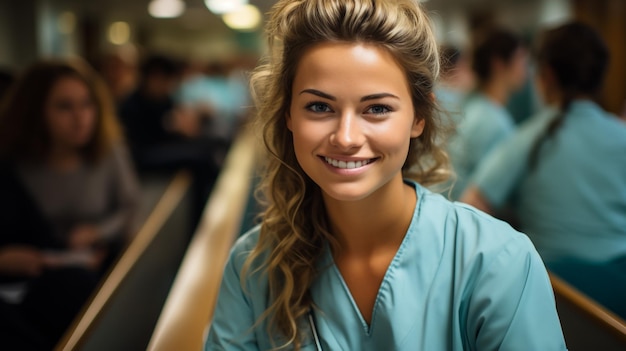 Porträt einer jungen asiatischen Ärztin, die in einem Krankenhauskorridor auf eine Schreibtafel schreibt