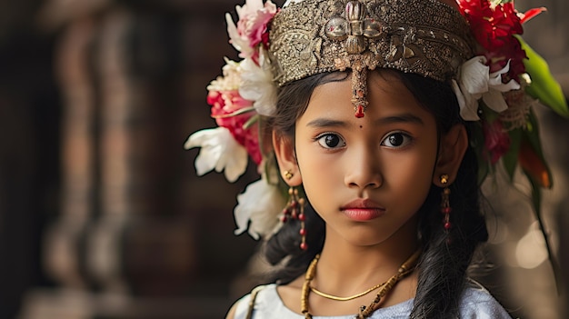 Porträt einer jungen balinesischen Tänzerin in traditioneller Tracht