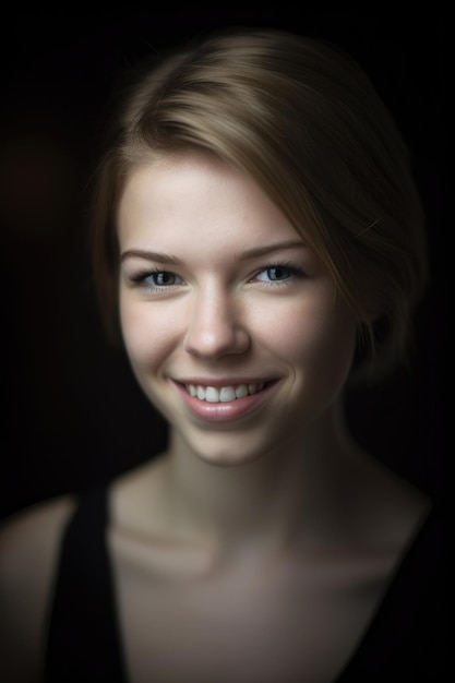 Porträt einer jungen Frau, die in die Kamera lächelt, erstellt mit generativer KI