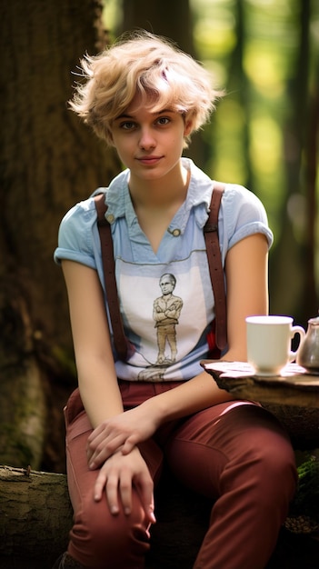 Foto porträt einer jungen frau im wald