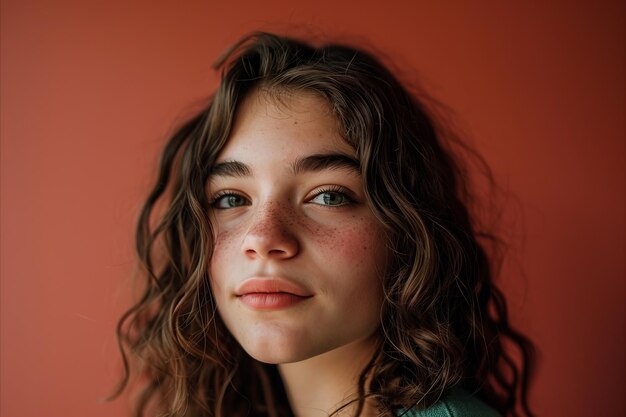 Foto porträt einer jungen frau mit freckles