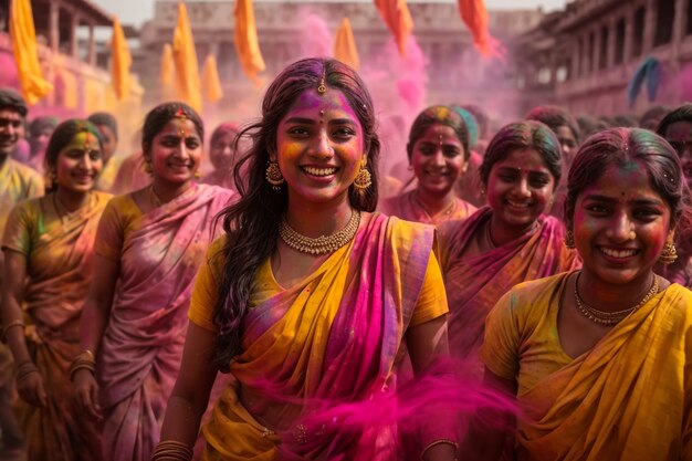 Porträt einer jungen Frau mit Holi-Puder