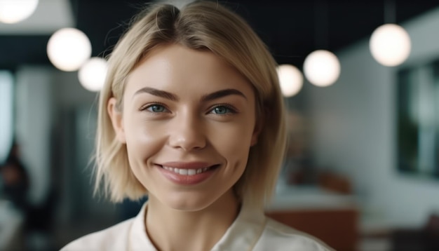 Porträt einer jungen Frau mit perfektem Lächeln, Blick in die Kamera