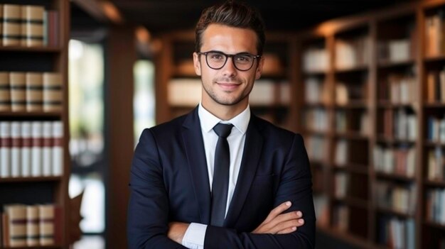 Porträt einer jungen Geschäftsfrau oder Studentin mit Brille, die einige Bücher in den Armen hält