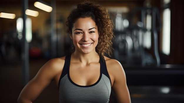 Porträt einer jungen hispanischen Frau in einem Fitnessstudio