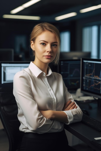Porträt einer jungen Projektleiterin, die an ihrem Computer arbeitet