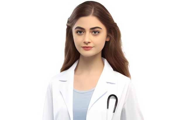 Porträt einer jungen Ärztin mit einem isolierten Stethoskop auf weißem Hintergrund