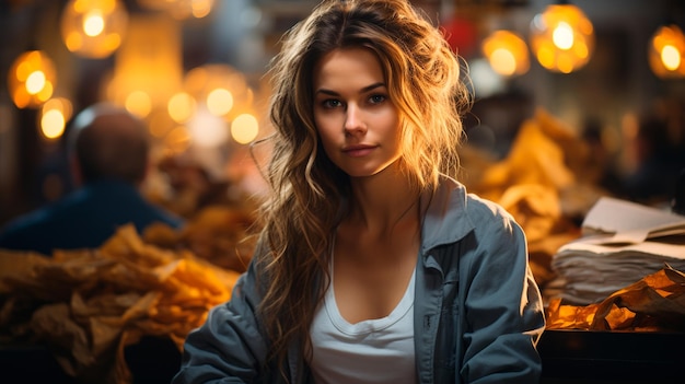 Porträt einer jungen schönen Frau im Café