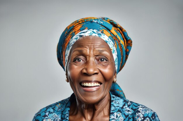Foto porträt einer lächelnden älteren älteren frau, die auf grau isoliert ist