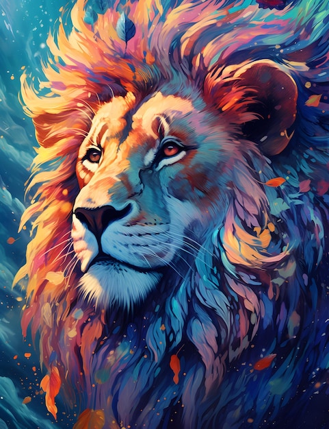 Porträt einer Löwenillustration im Stil der farbenfrohen Fantasie