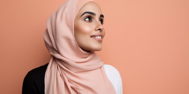 Porträt einer muslimischen Frau, die ein generatives ai mit Kopftuch trägt