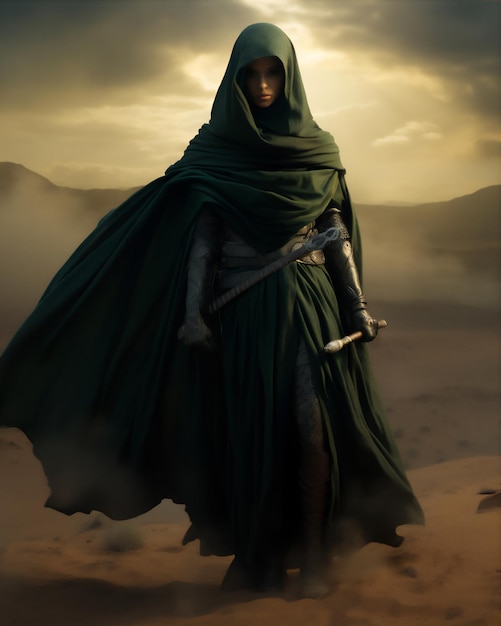 Porträt einer muslimischen Kriegerin in Hijab und Schleier