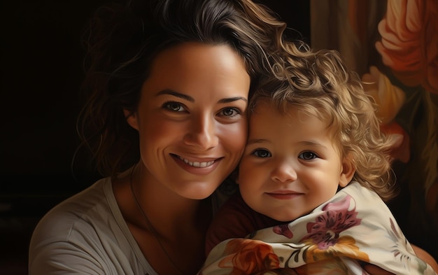 Porträt einer Mutter mit einem KI-Kind