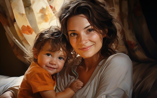 Porträt einer Mutter mit einem KI-Kind