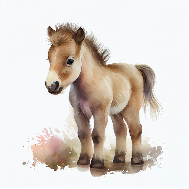 Porträt einer niedlichen babypony-aquarellillustration