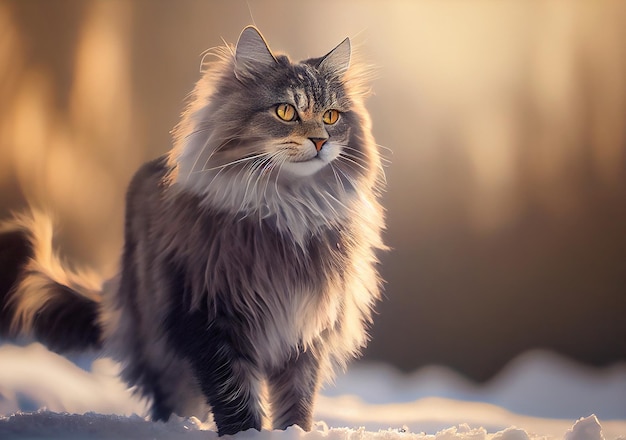 Porträt einer prächtigen Manx-Katze im Schnee, erstellt mit generativer KI