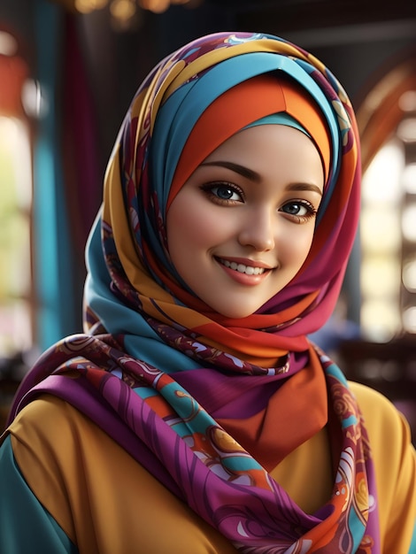 Porträt einer realistischen, hübschen jungen muslimischen Frau oder eines Mädchens im Hijab, die in die Kamera schaut