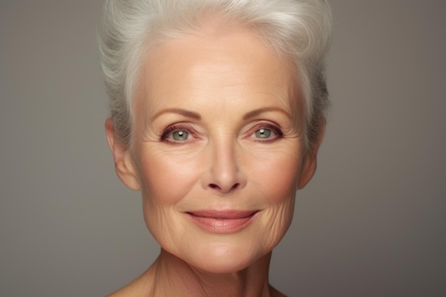 Porträt einer schönen älteren Frau mit Falten im Gesicht Studio-Aufnahme Generative KI