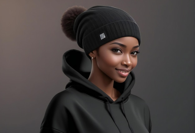 Porträt einer schönen afroamerikanischen Frau in schwarzem Hoodie