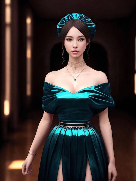 Porträt einer schönen asiatischen Frau, die nachts ein Kleid trägt. Generative KI
