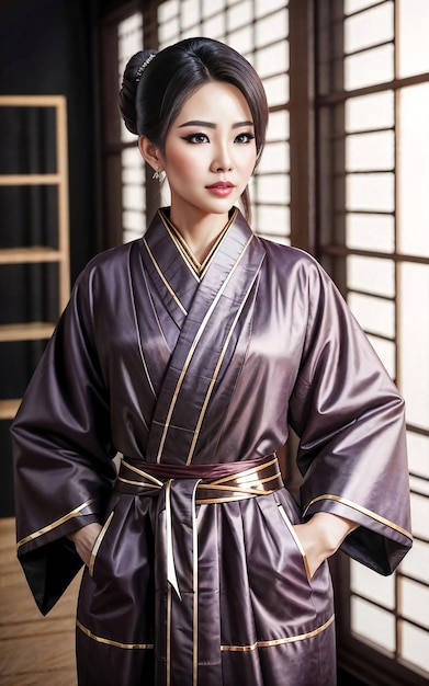 Porträt einer schönen asiatischen Frau im traditionellen Outfit, generative KI